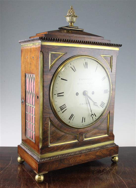 Frodsham, Gracechurch St, London. A William IV brass inset rosewood hour repeating bracket clock, 19.5in.